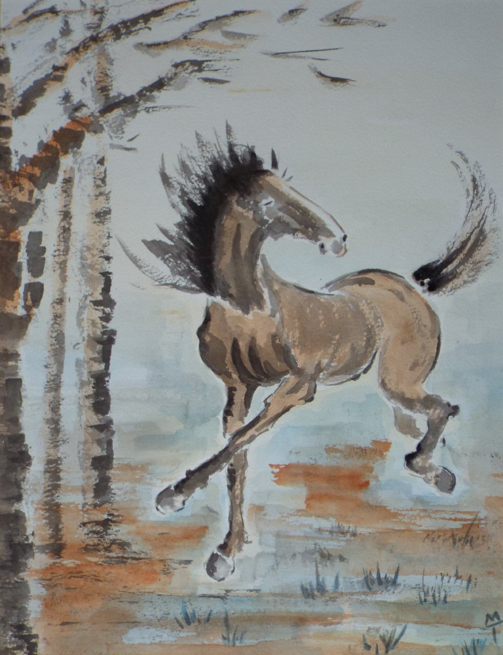 Watercolour - Horse in a Field